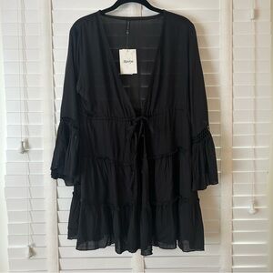 Raviya Swim Coverup NWT Wrap Black Tiered Ruffle Flowy Small